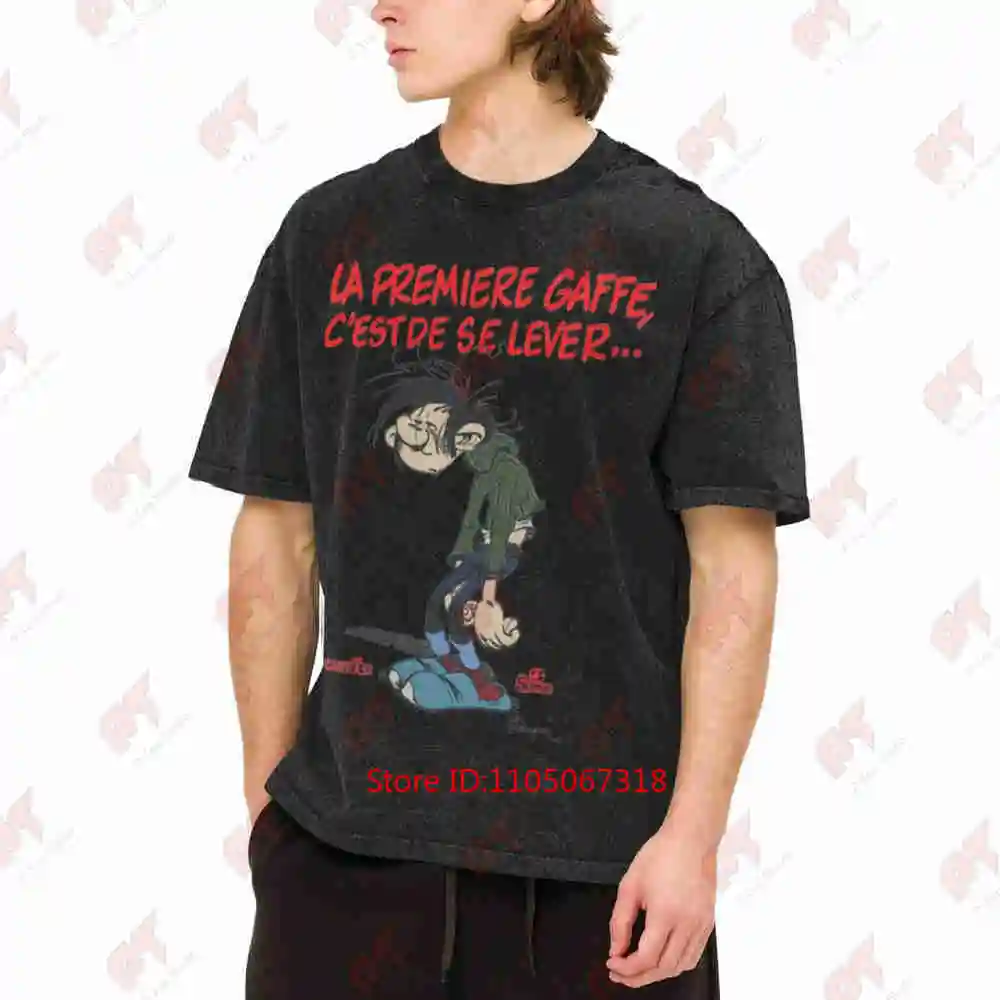 Gaston Lagaffe La Premiere Gaffe Comic Character Vintage Washed Tee Pure Cotton T-Shirt