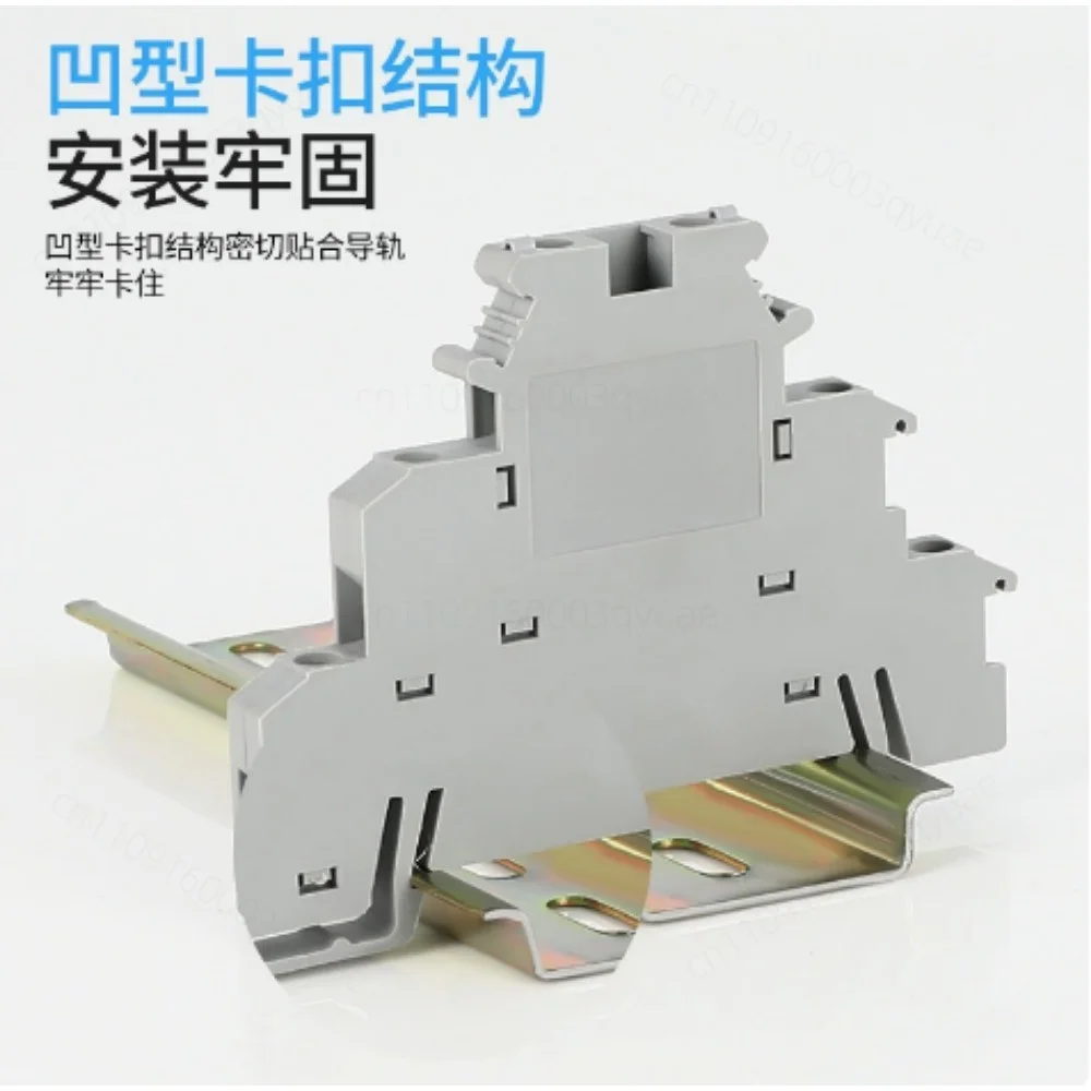 50Pcs DIN Rail Terminal Block DIKD 1.5, 1.5mm² 3-Tier Screw Clamp for C45/DZ47 Breakers & Industrial Control Cabinet