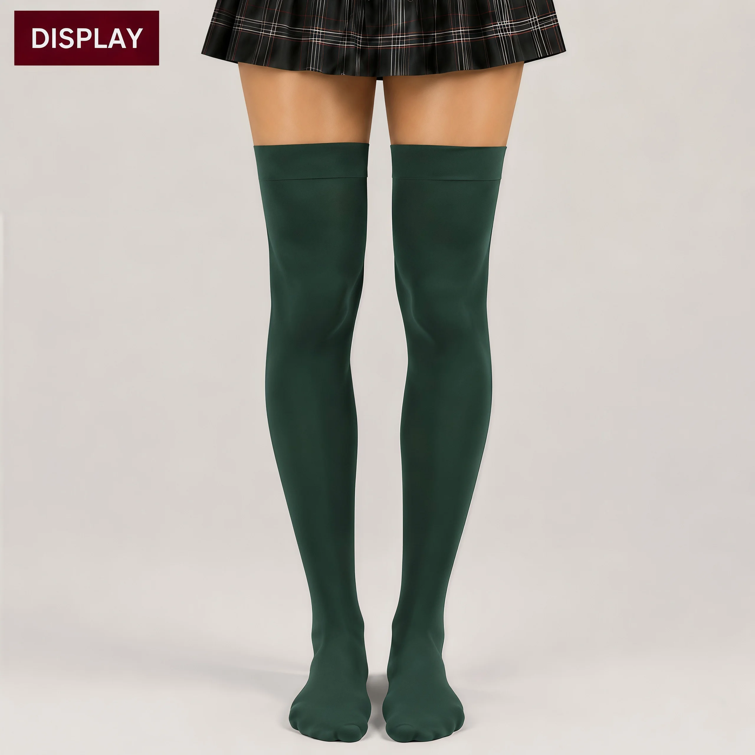 Women's Solid Green Thigh High Socks High Elasticity for Leg Shaping Soft Fabric Preppy Style Versatile Slouch Long Socks