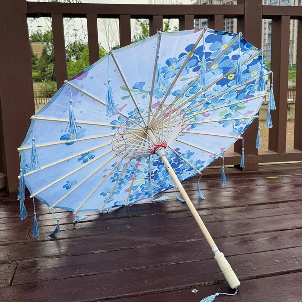 70cm Silk Fabric Tassel Umbrella Chinese Style Rainproof Ancient Dance Umbrella Windproof Handheld Tassel Umbrella for Women