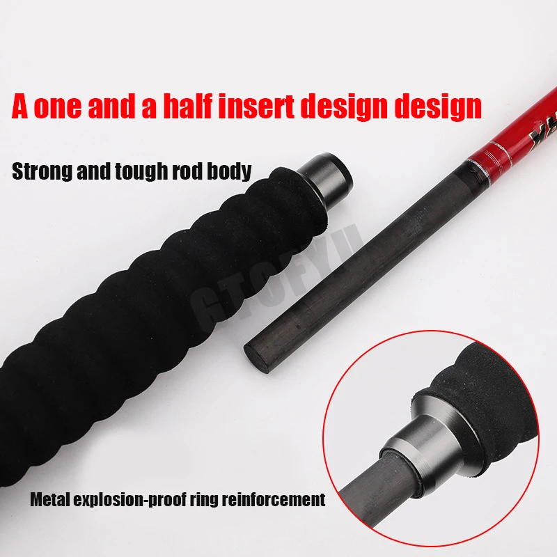 Wędka węglowa do połowów morskich, 1.6M, 2-częściowa, do rzucania/spinningu, przenośna wędka podróżna do łodzi, wędka surfingowa.