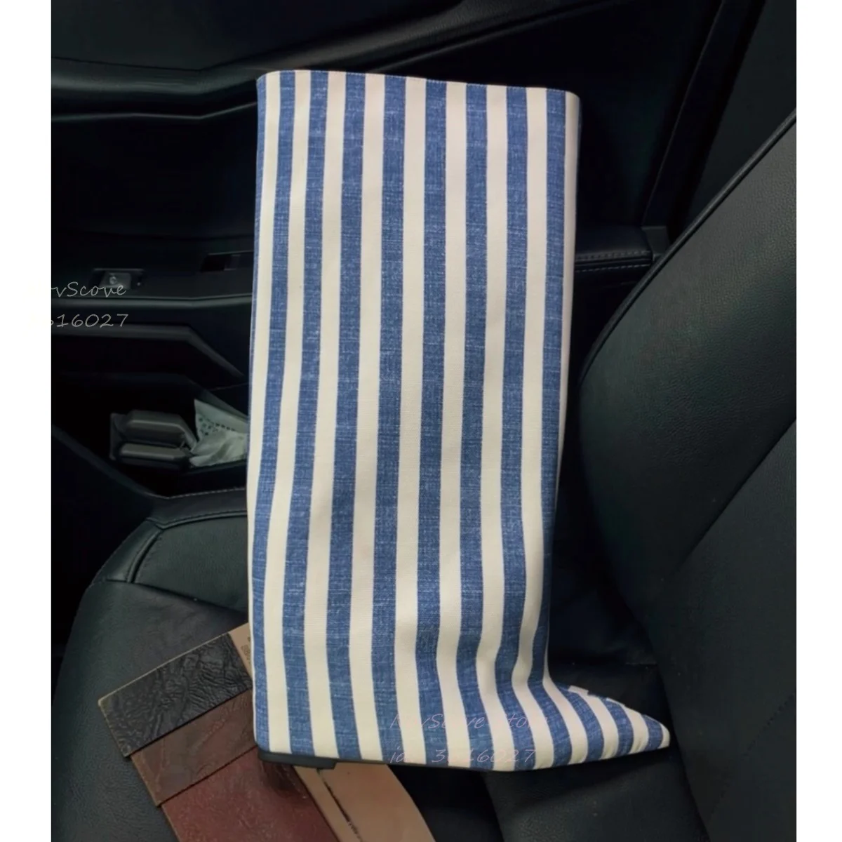 Pointy Toe Striped Knee High Booties Inner Wedges Heels Slip On Mixed Color Long Booties Loose Boots Shaft Autumn Women Shoes