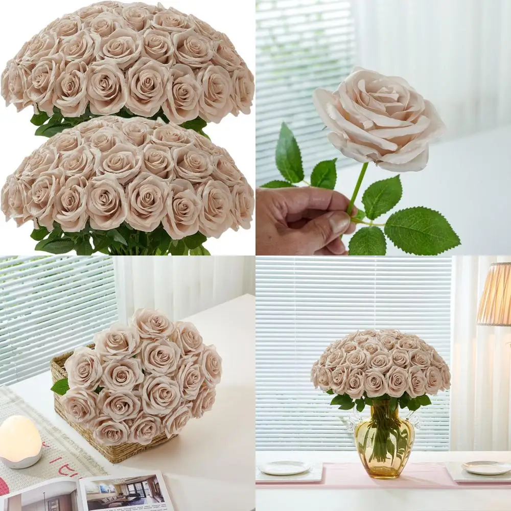

50 Pack Artificial Silk Roses with Stems for Weddings, Home, and Party Decorations