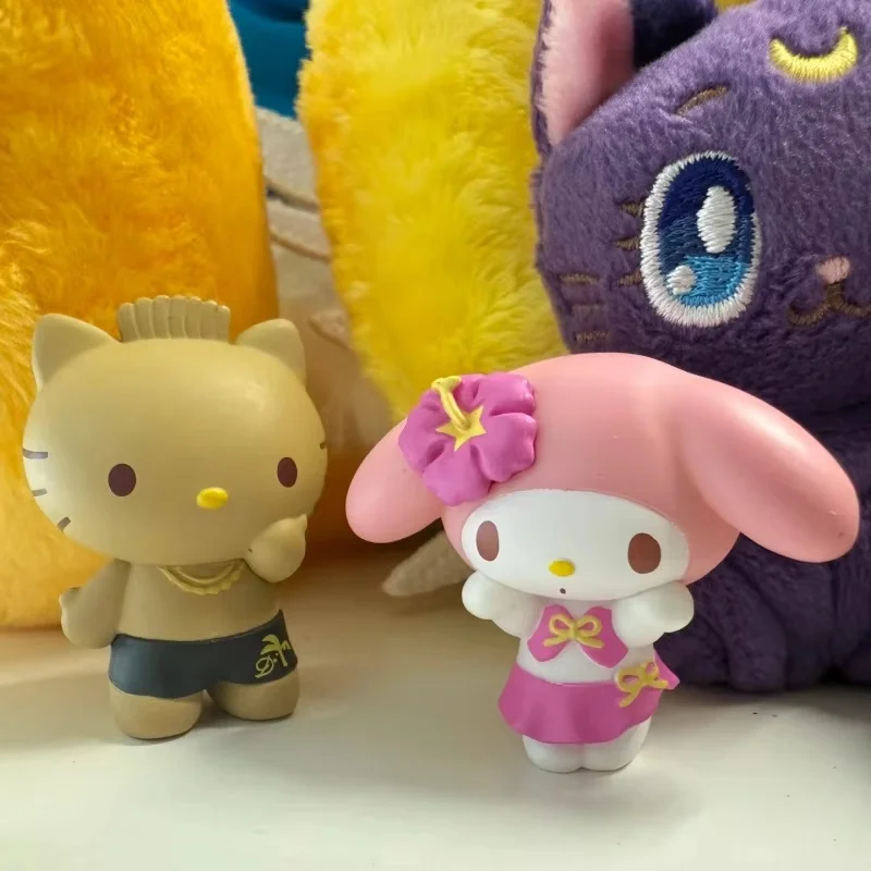 정품 반다이 가샤폰 산리오 캐릭터 여름 휴가 헬로 키티 쿠로미 멜로디 다니엘 장난감 선물 수집용 모델 장식품