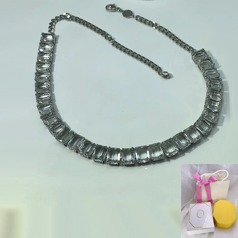

2025 New hot selling octagonal cut white crystal necklace, dazzling and exquisite women's wedding accessories, romantic gifts