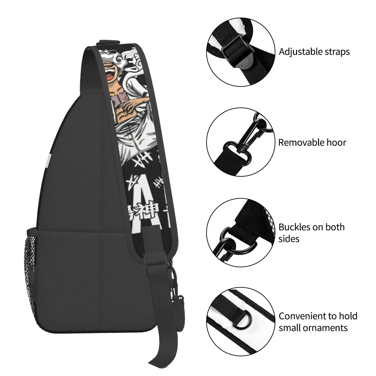 One-Piece Monkey D Luffys Nika Gear 5 Sling Bag Chest Crossbody Shoulder Backpack Travel Hiking Daypacks Printed Pack