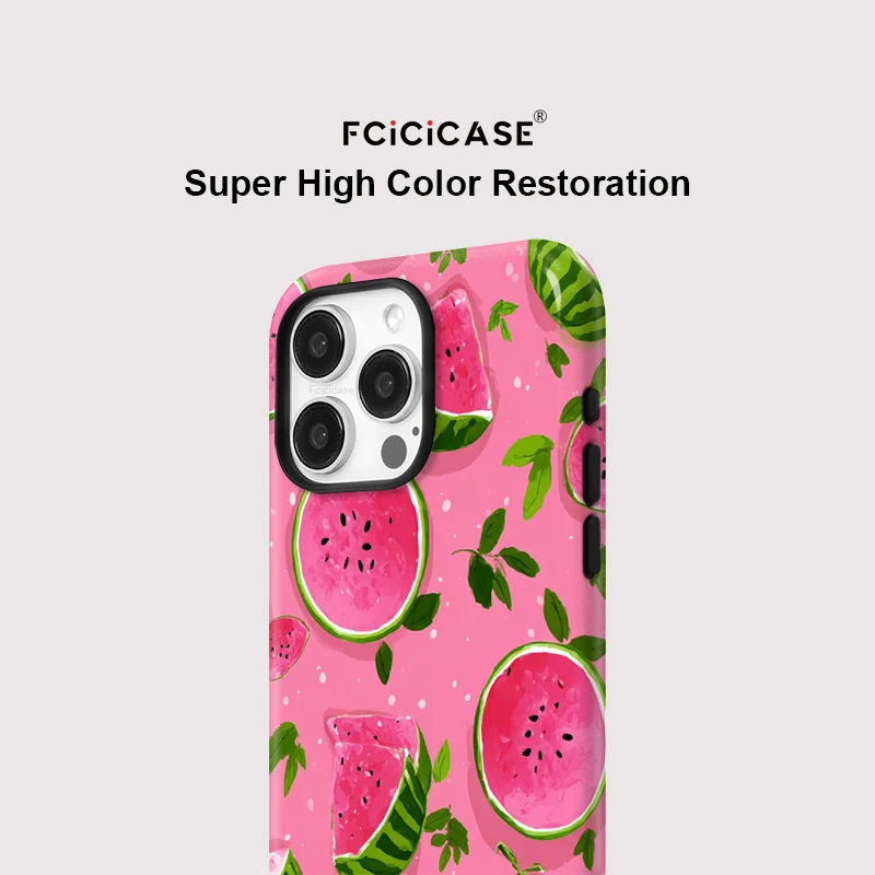 Fcicicase Wireless Charge Magnetic für Magsafe Hülle für iPhone 16 Plus 15 14 13 Pro Max 12 11 Doppelschichtige Wassermelonenabdeckung