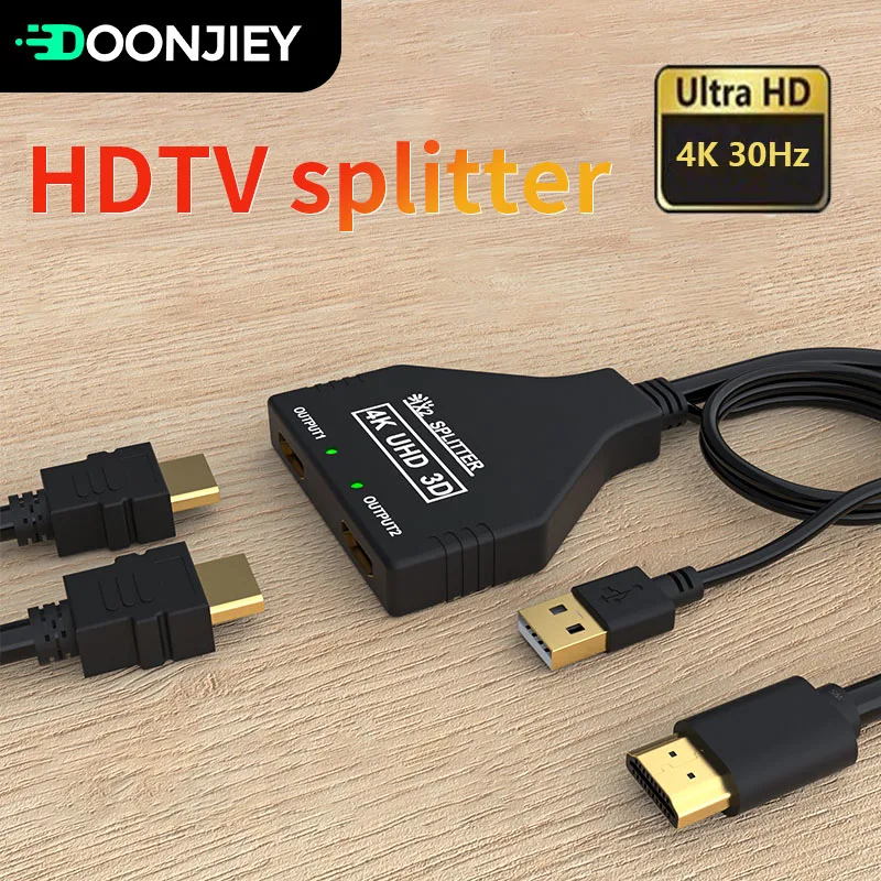 HDMI-compatible Switch Splitter 4K 3D 1 input 2 Output with USB Power Line 1 in 2 out  Video Switcher Hub  For DVD HDTV Xbox PS4