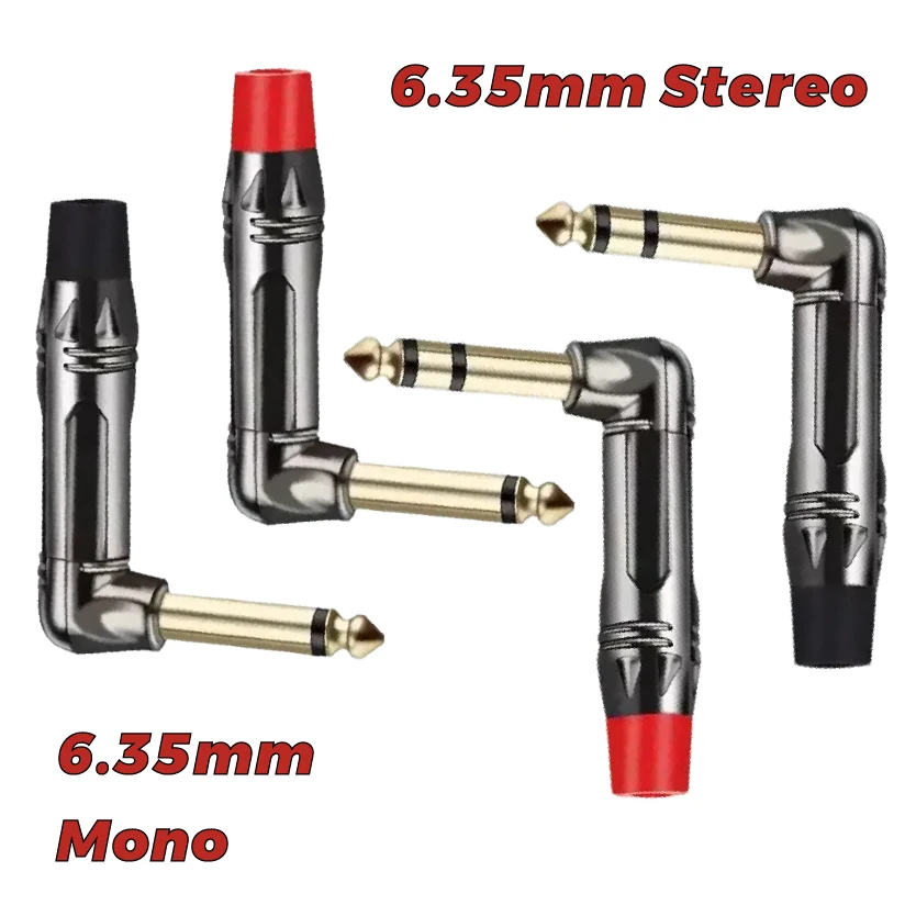 Guitar Microphone Audio 6.35mm Right Angle Male Plug Mono Stereo Jack Wire Connector