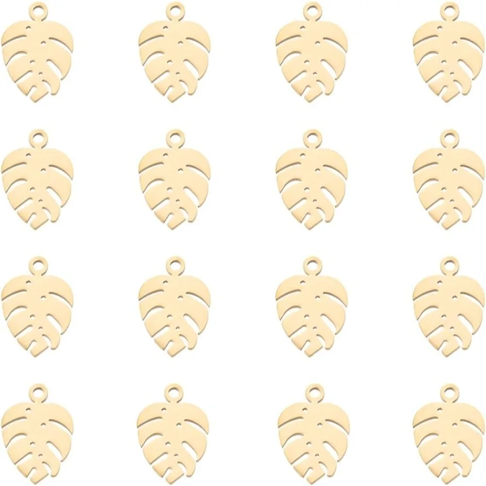 

16pcs en Monstera Leaf Charm Stainless Steel Pendants Metal 1mm Small Hole Hollow Leaf Pendants for Necklace Jewelry