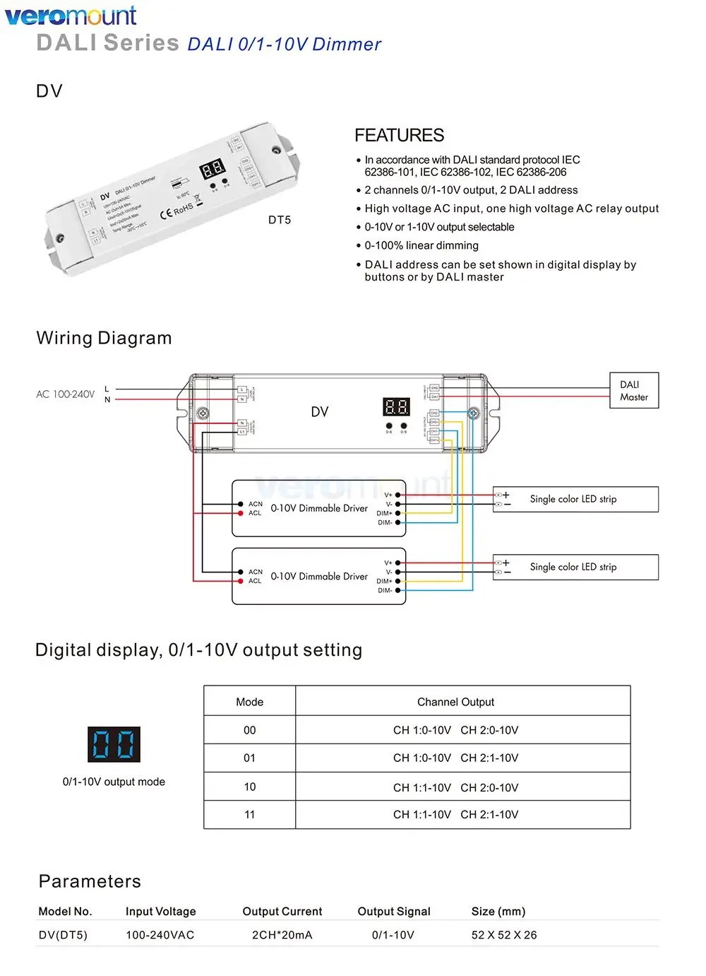 Skydance DV 100-240V AC 2 canais DALI 0-10V 1-10V Dimmer 2 conversor de endereço DALI 20mA/CH controlador de luz DALI