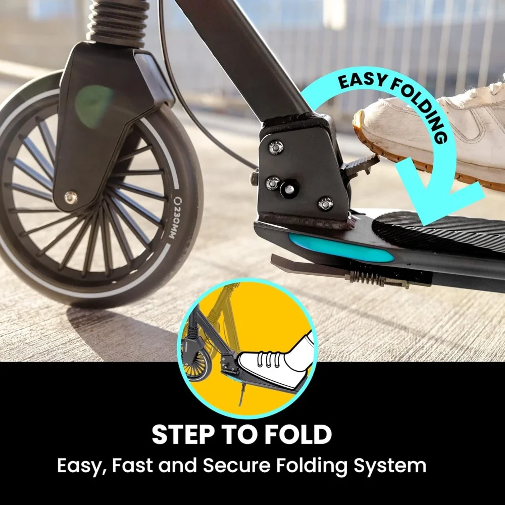 Kick Scooter. Commuter Scooters with Hand Brake, Rubber mat, Shock Absorption, Foldable and Height Adjustable