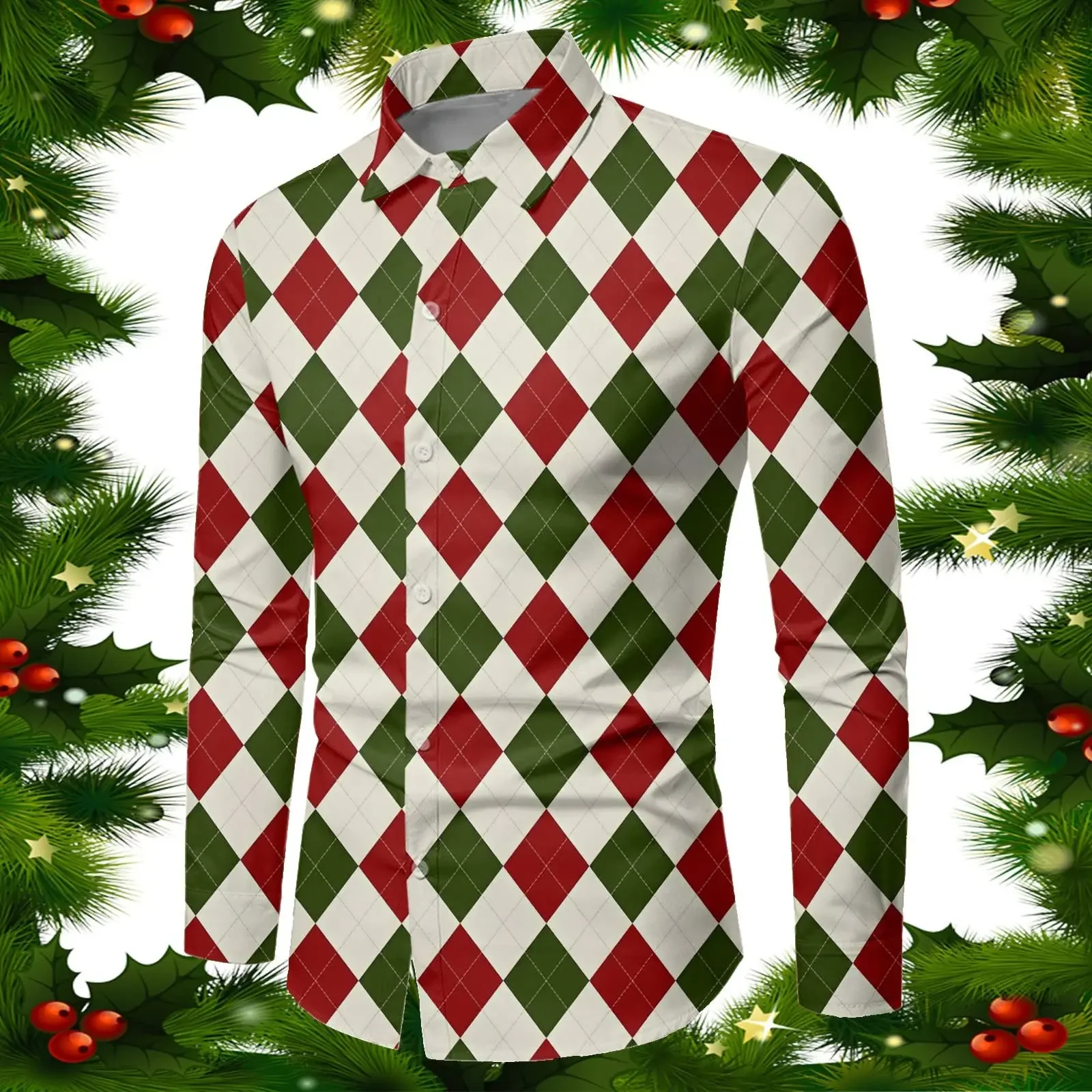 

Men Christmas Shirt Long Sleeve Lapel Santa Claus Printed Western Shirt For Men Holiday Gift Christmas Party Clothesshirts for m