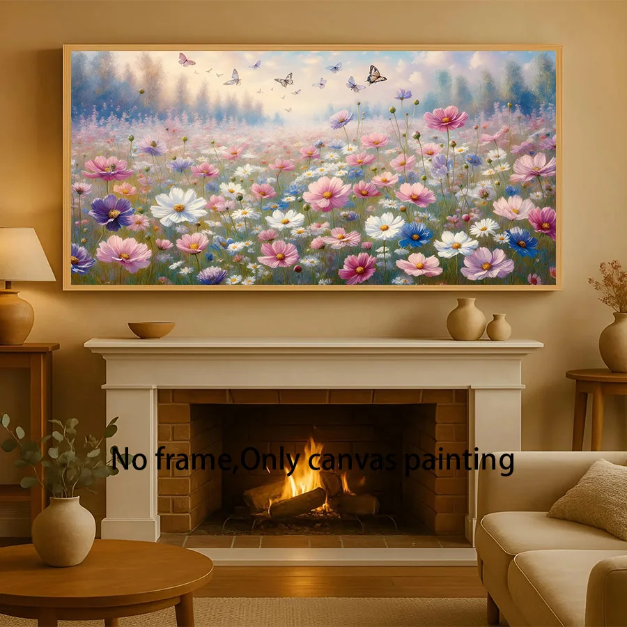 Butterfly Pink Flower Landscape Poster And Prints,Nordic Wall Art Pictures, Canvas Painting For Living Room Home Decor No Frame