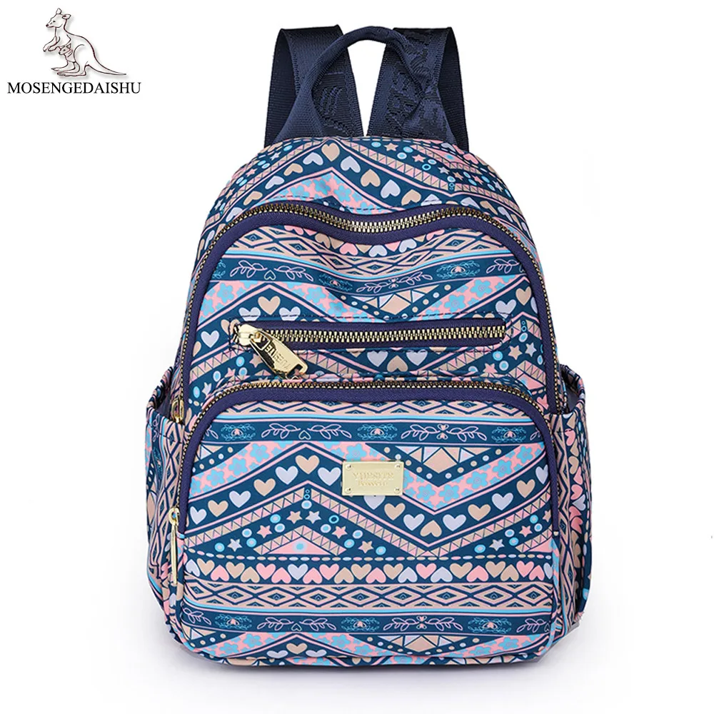 

Waterproof Nylon Women Backpacks Fashion Anti-theft School Bag Flower Print Design Female Large Capacity Travel Shoulder Handbag
