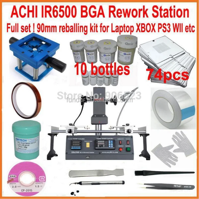 Original ACHI IR6500 soldering station   Professional 90mm 74pcs stencils bga reballing kit solder ball 20 gift