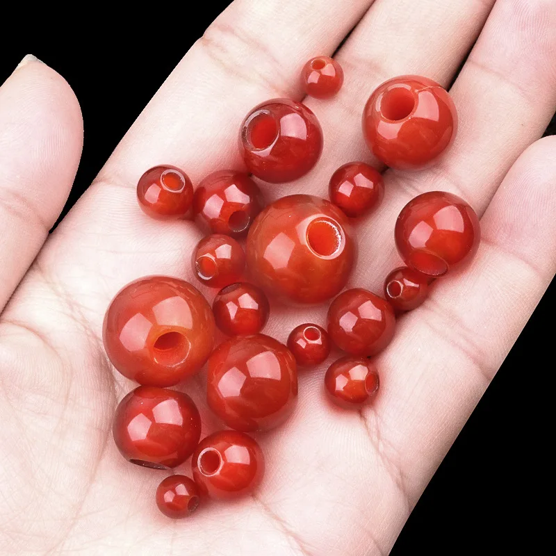 10pcs Natural Red Agate Stone  Large Hole Round Beads Crystal Loose Bead for DIY Making Weave Accessories Home Decor
