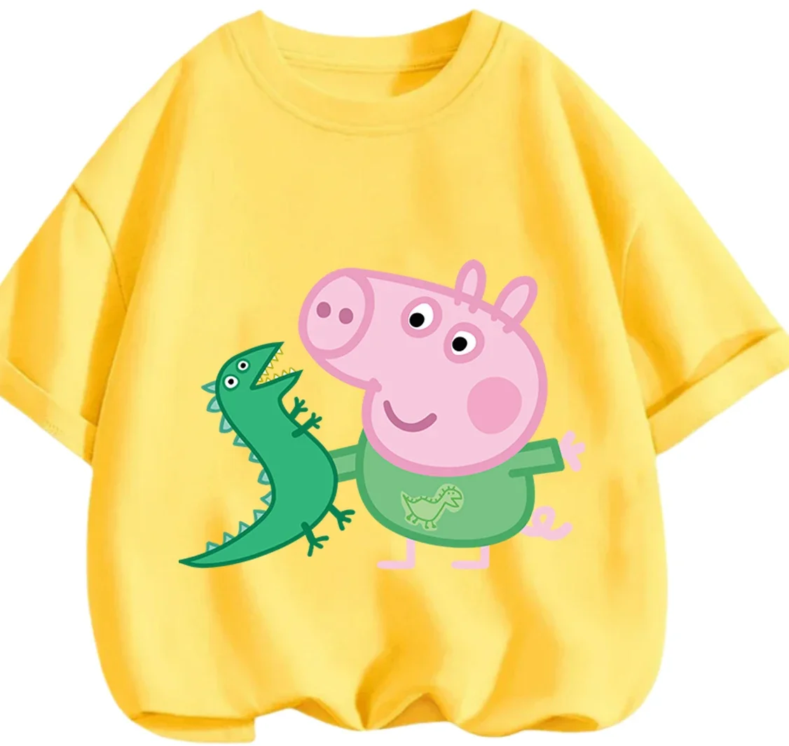 Summer Lightweight Tee Cute Cartoon Print Casual Street Style Kids Crew Neck Peppa Pig Boys Girls 3 14