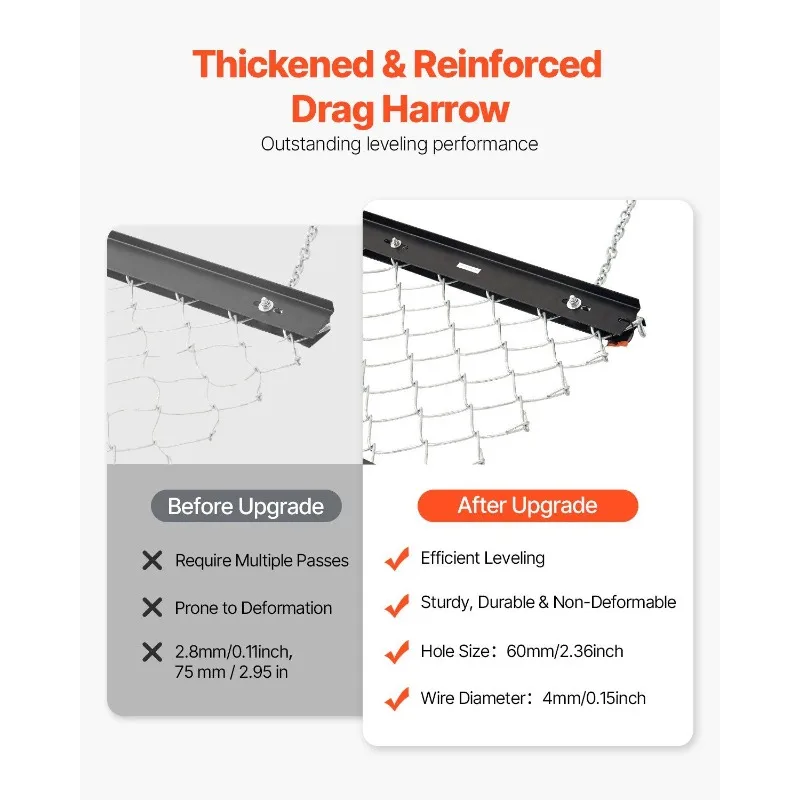 드래그 해로우 4 x 5 피트 체인 해로우 잔디 갈퀴 ATV UTV 트랙터 부착물