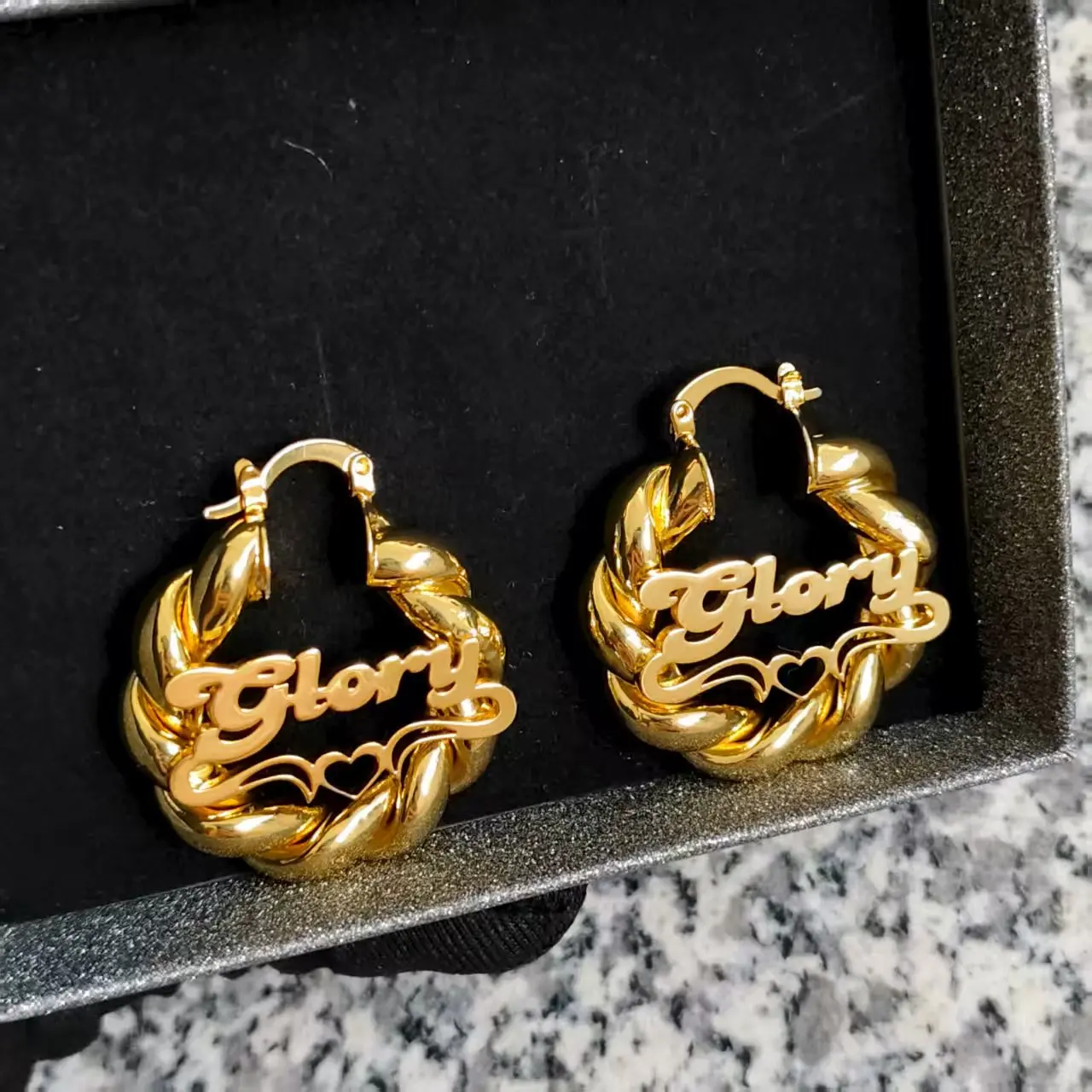 Wholesale Personalized Name Customized Heart Earrings 30mm Earrings Gold Stainless Steel Earrings Personalized Gift for Girls