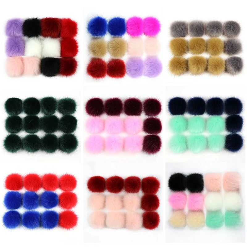 12/14Pcs Beanies Shoes Decor Hat Ball Pompom Fake Fox Fur Ball 8cm False Hairball Clothing Hat Accessories DIY Handmade