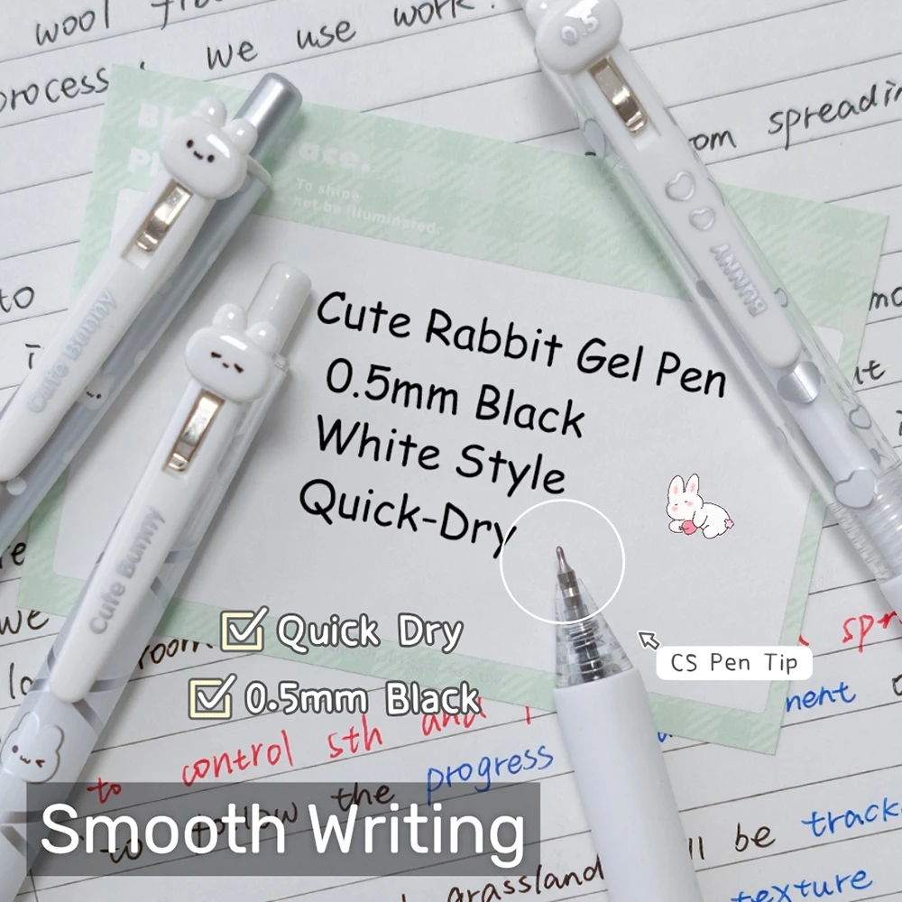 4 Pcs/Box Cute Rabbit Gel Pen 0.5mm Fun & Silent Pen Creative Black Quick-Drying Pens for Study & Office Use