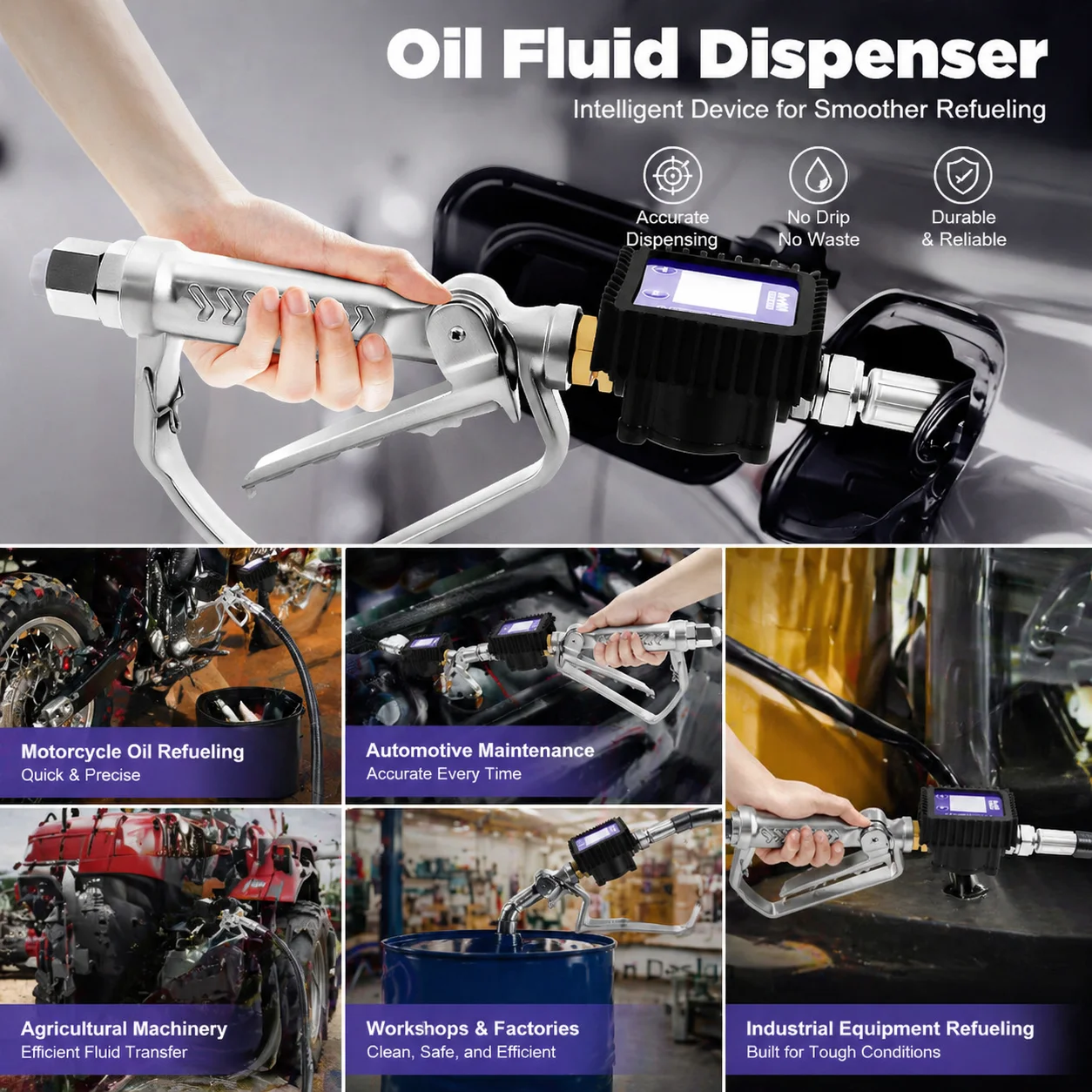 

±0.3% Accuracy Quantitative Fueling Gun 5-Digit LCD Auto Stop Oil Gun with Gauge Oil Fluid Dispenser for Engine Oil