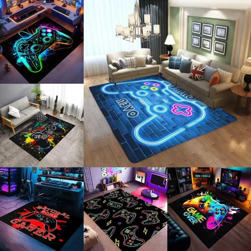 سجادة ملونة بنمط لوحة الألعاب، تصميم وحدات تحكم متعددة، سجادة لتزيين المنزل، موضوع الألعاب، ديكور أرضية غرفة المعيشة