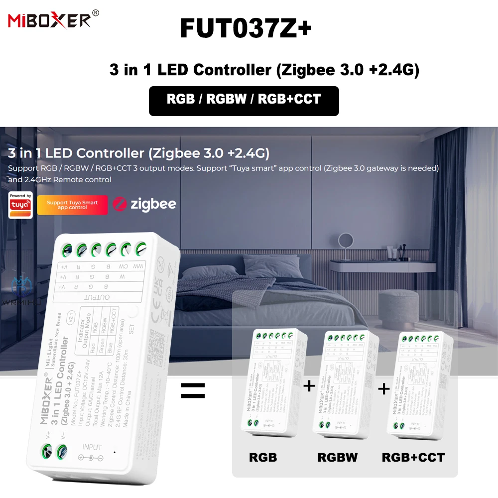 Miboxer FUT035Z Zigbee 3.0 Dual White Single Color RGB RGBW RGB+CCT LED Strip Contoller ZB-Box1 ZB-Box2 APP Gateway Controller