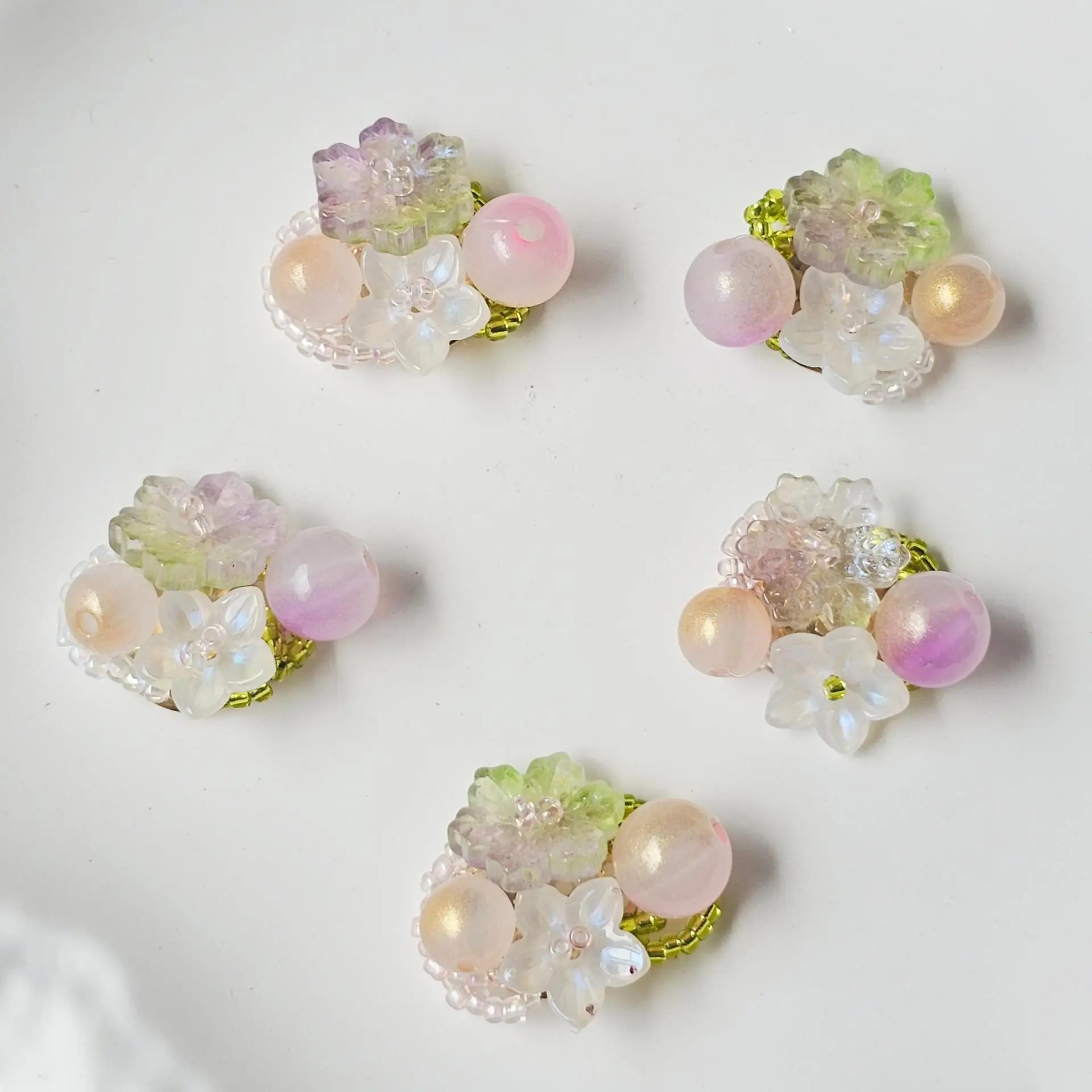 Hand-made Beaded Flower Cluster DIY Jewelry Accessory 1Pcs Resin Glass Beads For Hairpin Brooch Earrings Decoration