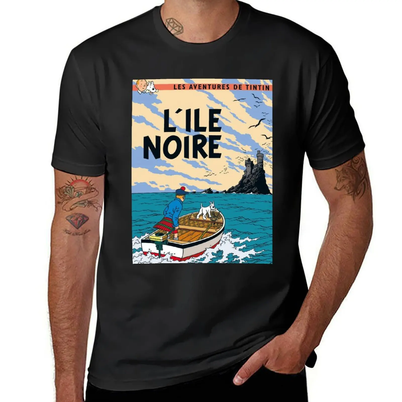 L'ILE NOIRE T-Shirt funnys Blouse cute tops blacks Men's cotton t-shirt