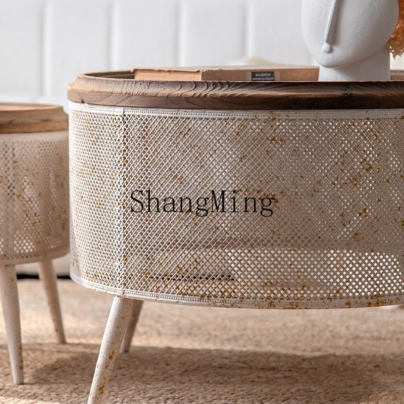 CL mesa pequeno apartamento sala de estar casa ferro forjado retro criativo ferrugem velho sofá borda poucas pequenas mesas redondas