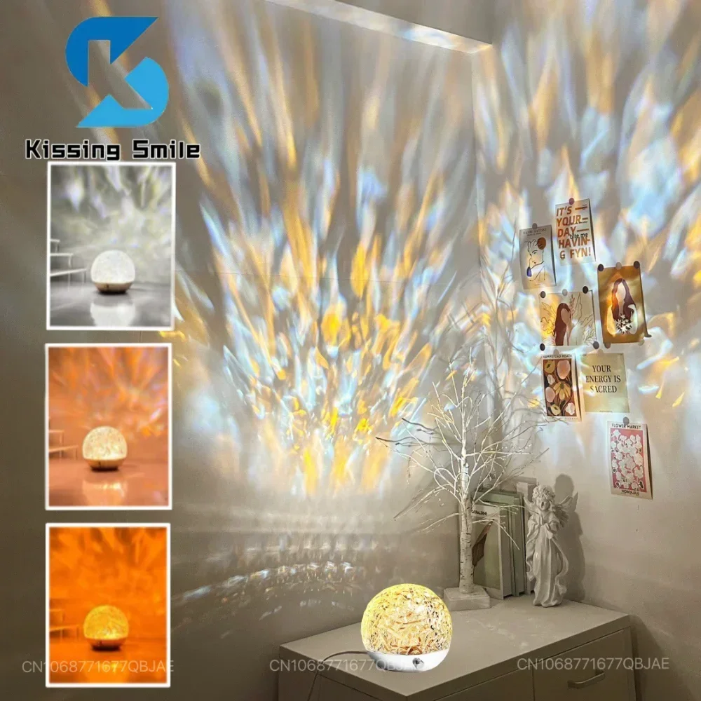 Led Aurora Light Projector Crystal Lamp Mood Dynamic Water Ripple Night Decoration Home Bedroom Aesthetic Atmosphere Holiday