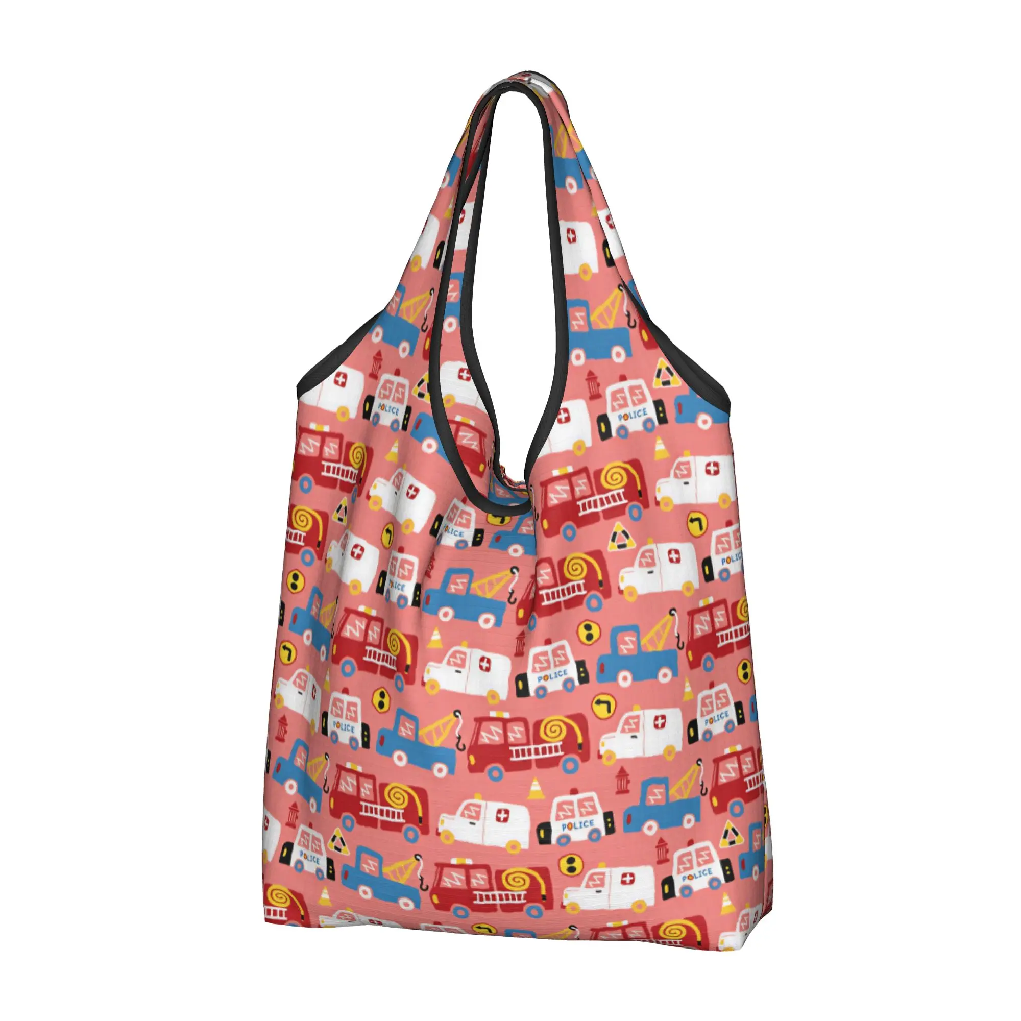 Recycling Firefighter Fire Truck Ambulance  Shopping Bag Women Tote Bag Portable Tow Truck Police Car Groceries Shopper Bags