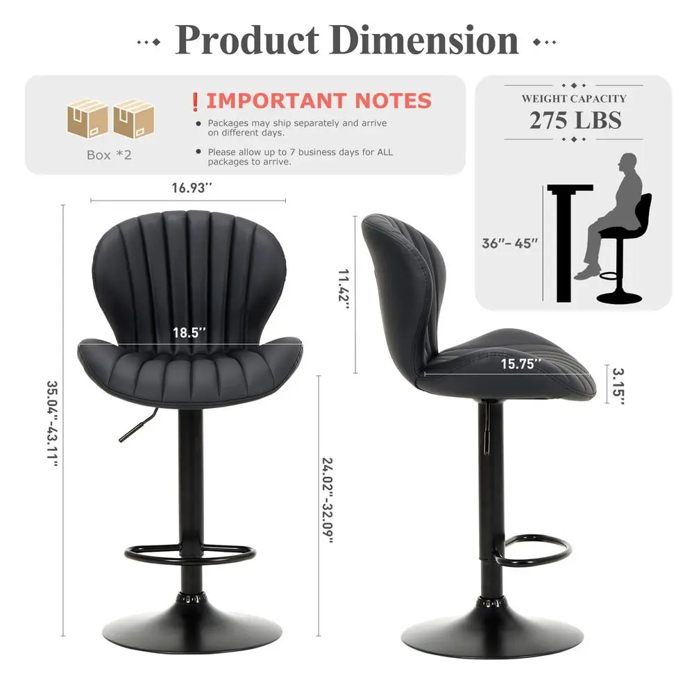 

Bar Stools Set of 4, Modern Swivel Bar Chairs, Adjustable Faux Leather Upholstered Barstools Counter Height with High Backrest