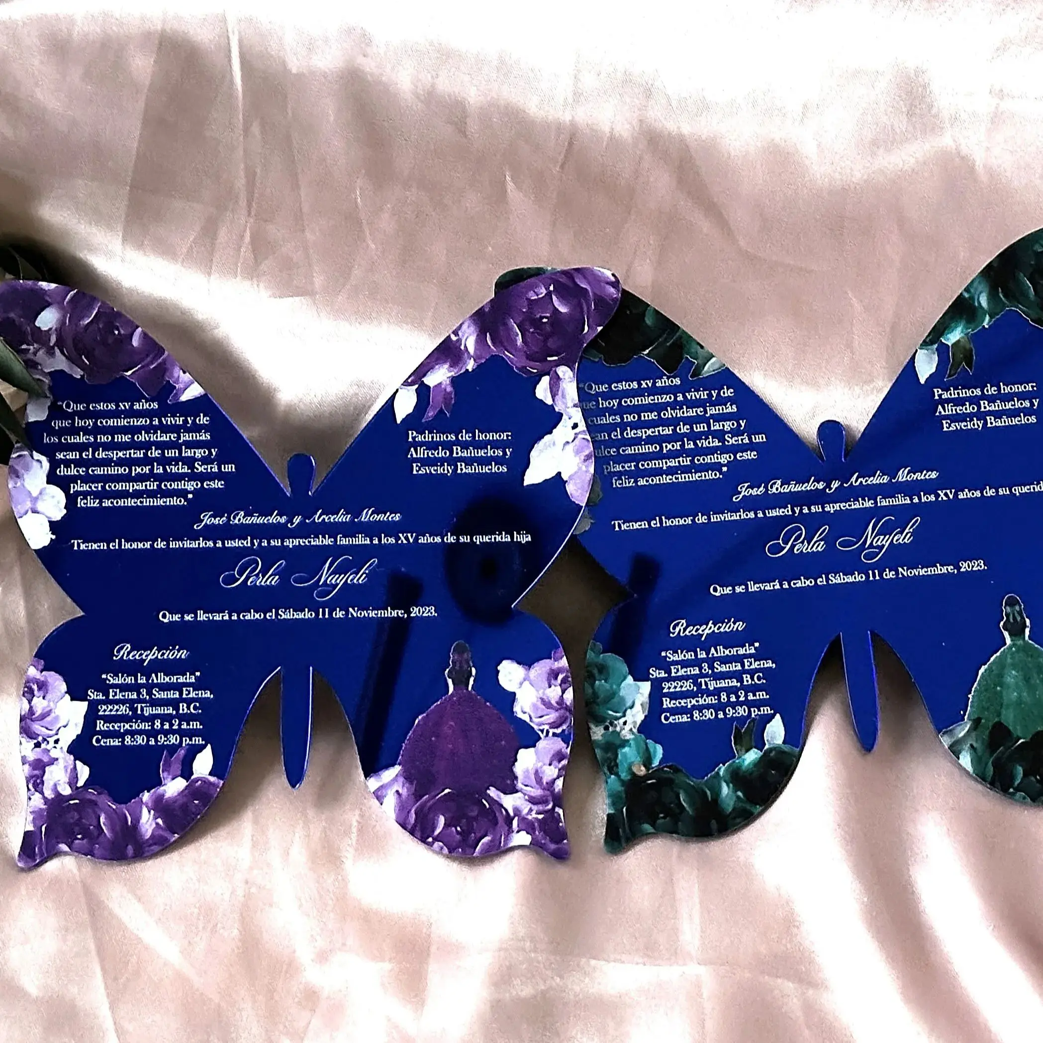 10pcs Butterfly Custom Acrylic Quinceanera Invitation,Gold Wedding Invitation,Any Language Transparent Invitation for Decoation