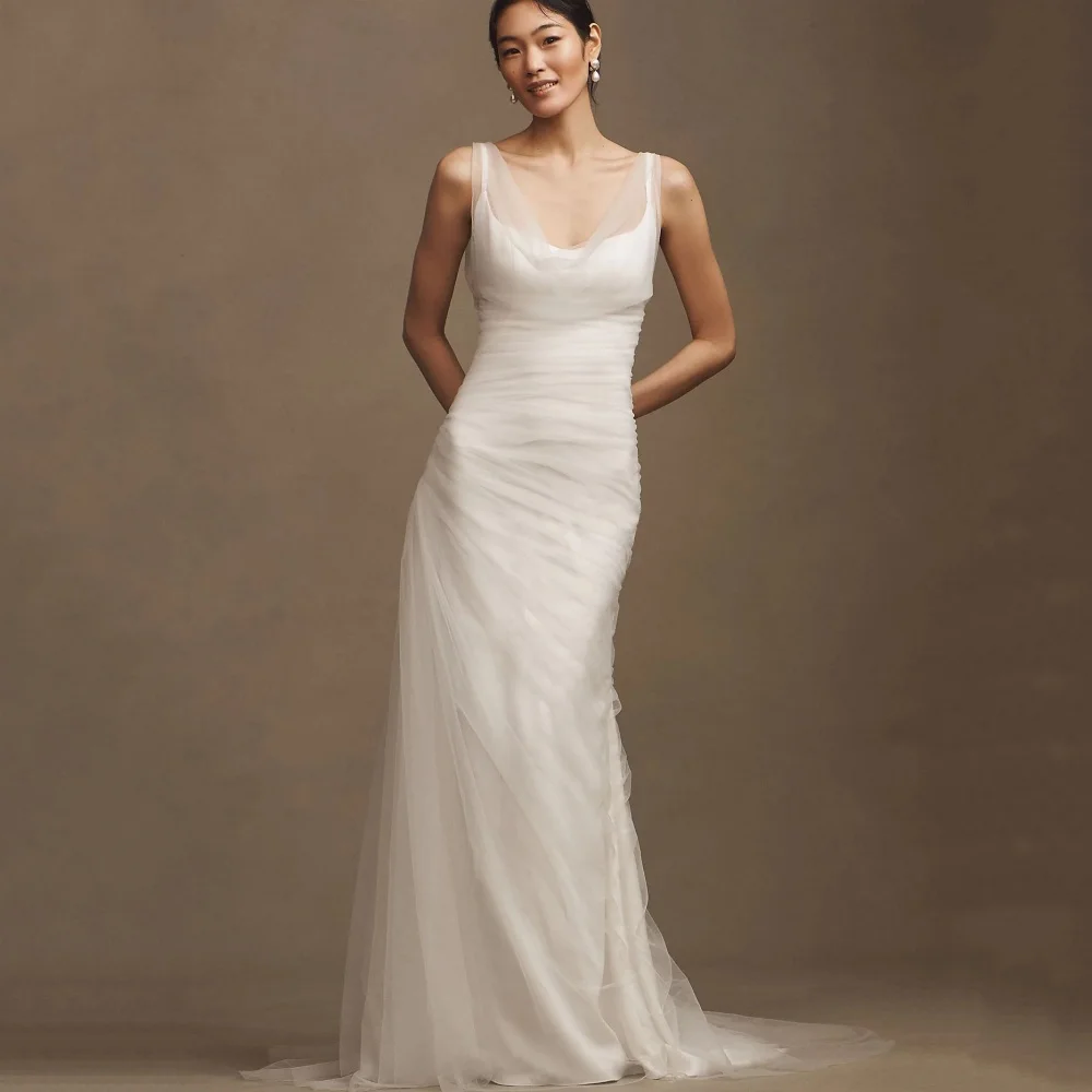 

Simple Elegant Customized Wedding Dresses Sheath V Neck Bridal Gowns Spaghetti Straps Bride Dress Robe De Mariée