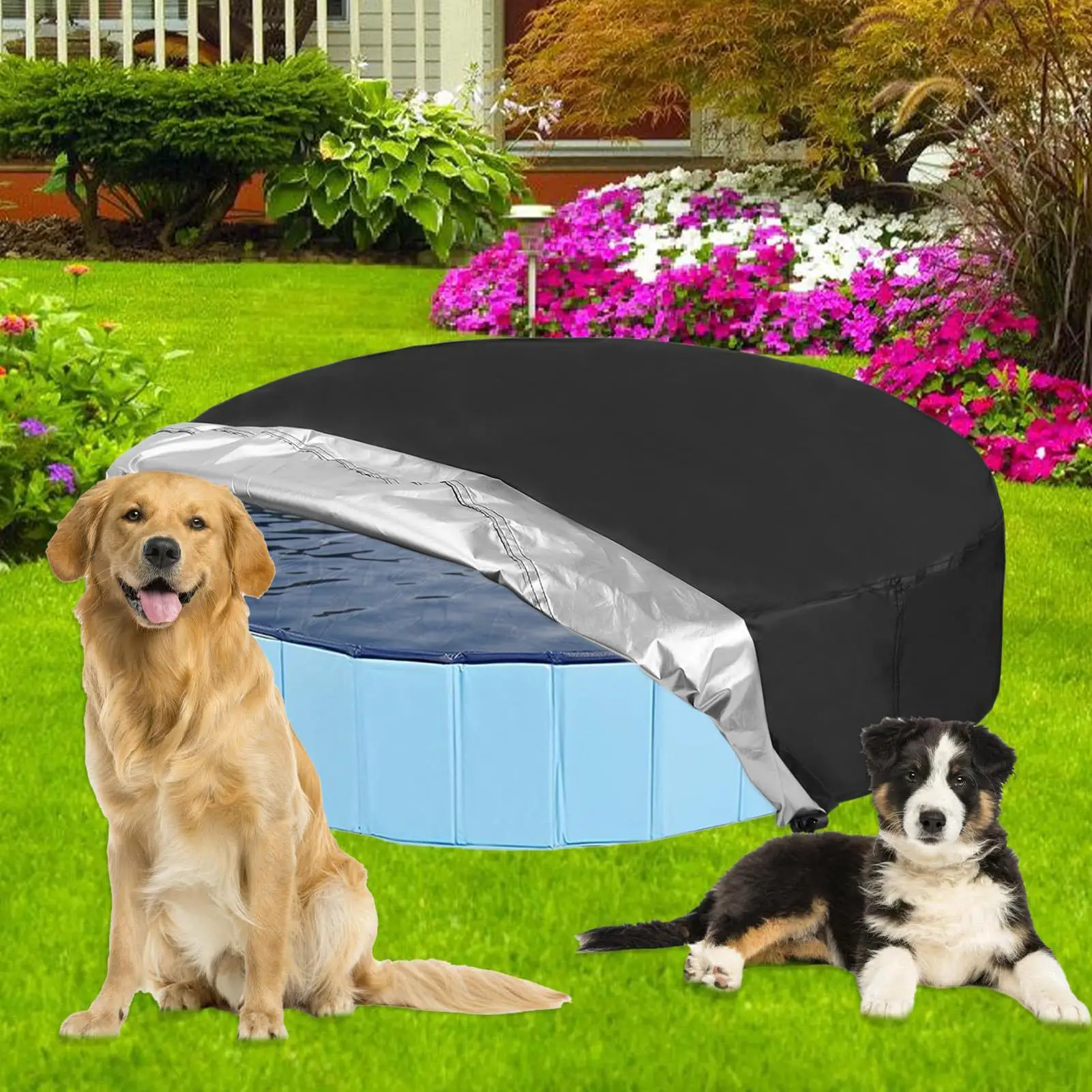 Dog Pool Cover Round Swimming Pool Cover Waterproof Sunproof Trampoline Dust Guard For Pet Deck Beach Park Garden Backyard Adult