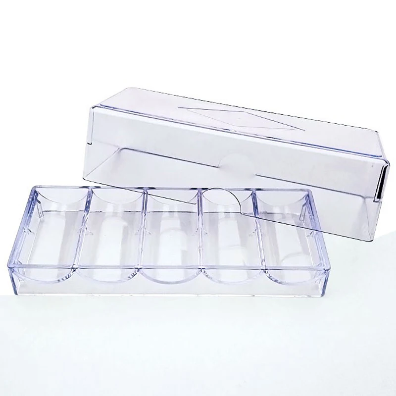 Transparente Acrílico Fine Chips Poker Box, Gambling Chips Storage Case com Capas, Coin Collection Holder Boxes