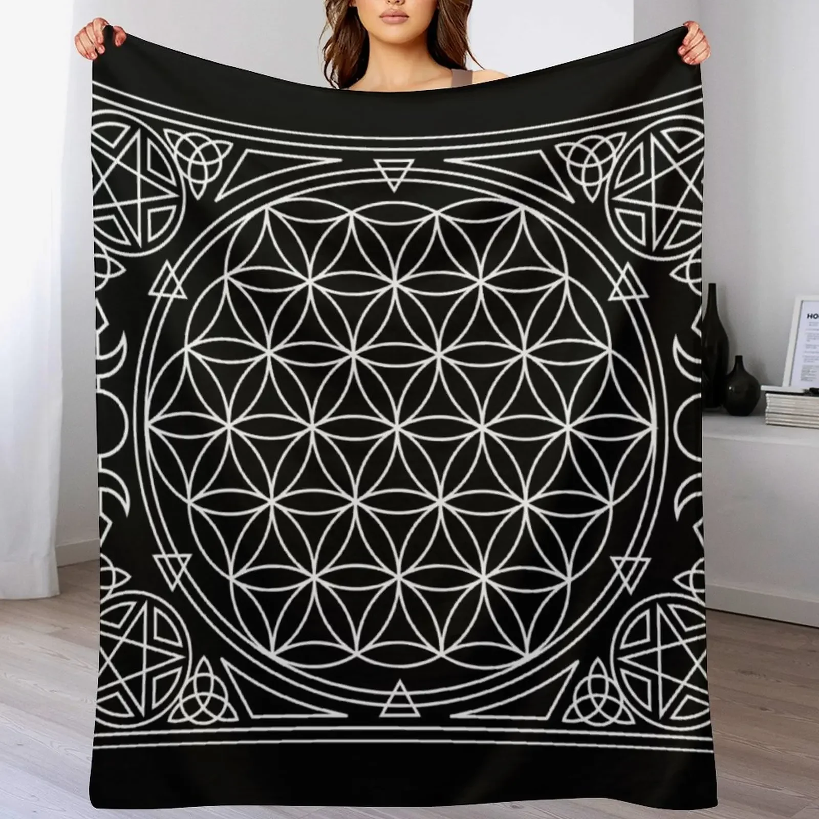 Flower of Life Tapestry Throw Blanket Air Conditioner Soft Blanket for Office Home
