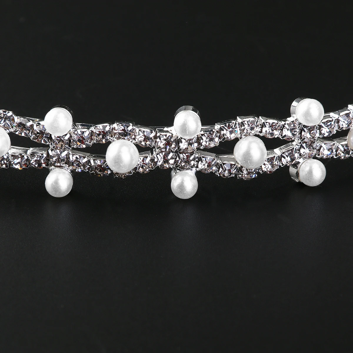 مجموعة مجوهرات الزفاف الفضية حجر الراين اللؤلؤ تيارا قلادة أقراط مثالية لحفلات الزفاف وحفلات الخطوبة #1