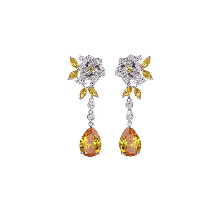 

Серьги из серебра 925 пробы в стиле легкой роскоши, оптом, модные, высококачественные, с цветочным дизайном, цирконием, камелией, длинными подвесками-кисточками, стильные.