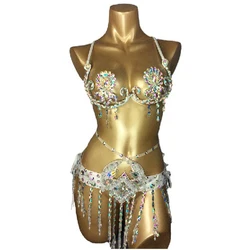 New Sexy Samba Carnival Wire Bra & Belt Costume 2pcs/Set Rainbow stones CB003 4colors