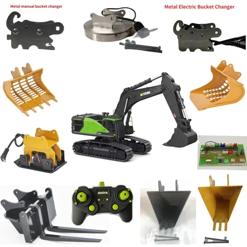 Image of Metall Manuelle/Elektrische Eimer Wechsler Leiter Gabel Eimer Elektrische Saugnapf Fernbedienung für Huina 593 Bagger Nachrüstung