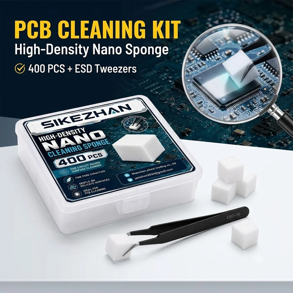 400Pcs High Density Nano Cleaning Sponge with Anti-Static ESD Tweezers for Precision PCB Circuit Board Electronics Detail Tools