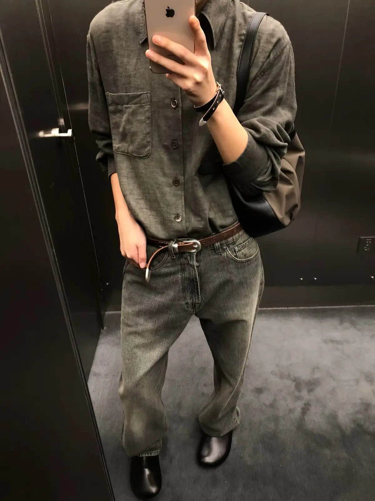 OurLegac wind bamboo pattern washed old cat whisker loose straight simple jeans