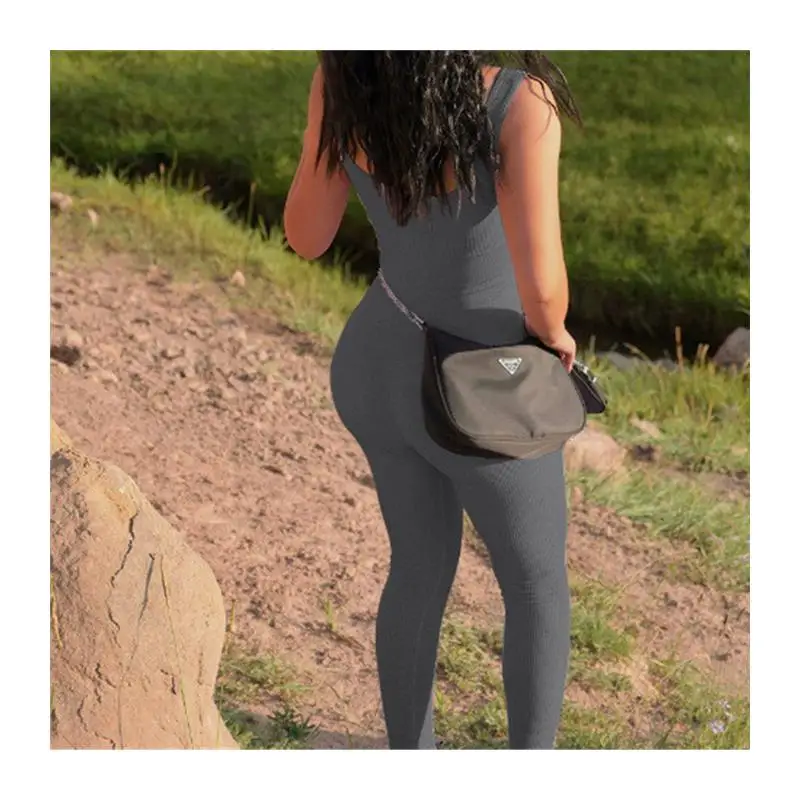 2024 Women's  Color Svel Vest Onesie Ribbed Square Collar Bal Butt-Lifting Slim Fit Sports Onesie