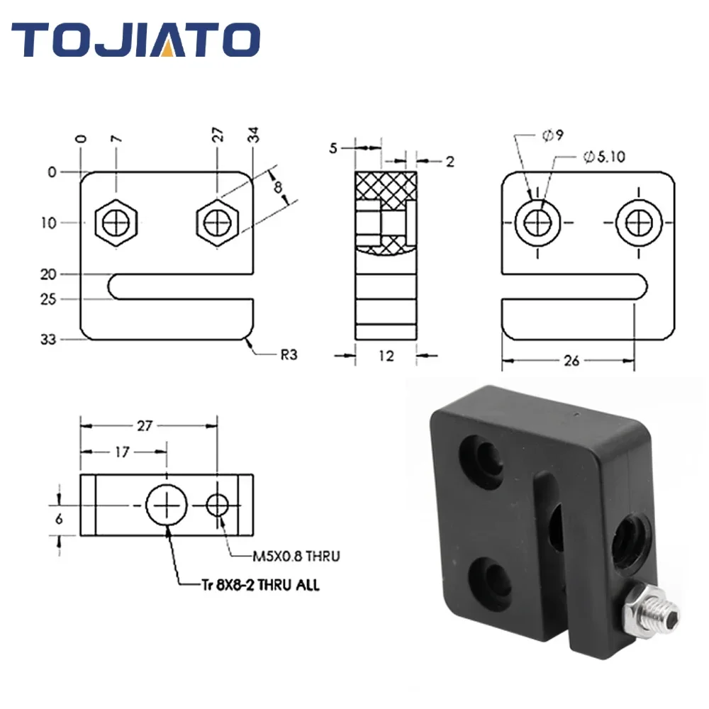 1-6pcs Anti-Backlash Nut Block for 8mm Diameter, 2mm Pitch 8mm Lead POM Screw Nut for CNC and 3D Printer parts