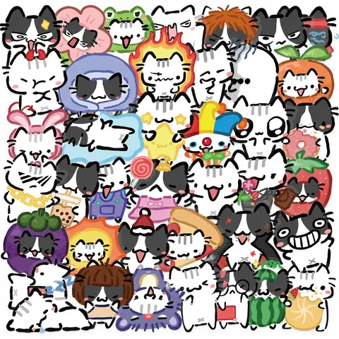54Pcs Kawaii Colorful Cat Stickers Transparent Cat Decals For Phone Laptop Suitcase Notebook Skateboard Waterproof Stickers