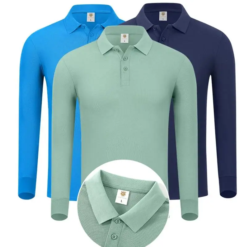 Men Women Basic Long Sleeved Polo Shirts Custom Workwear Logo Print Embroidery Advertising Corporate Group Event Clothes